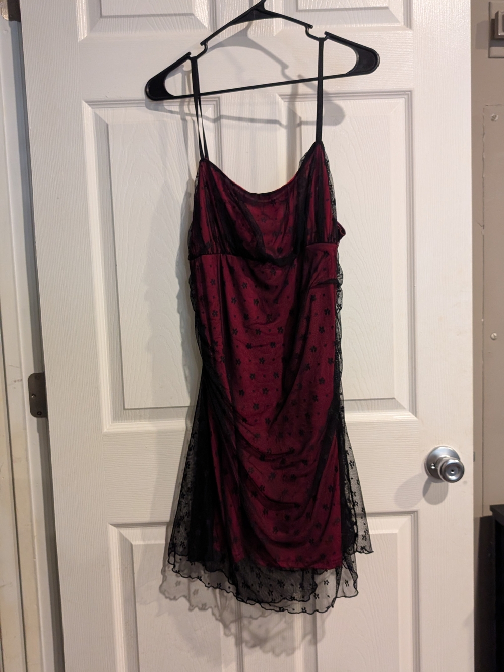 Burgundy Lace Overlay Floral Mini Dress - Picture 2 of 4